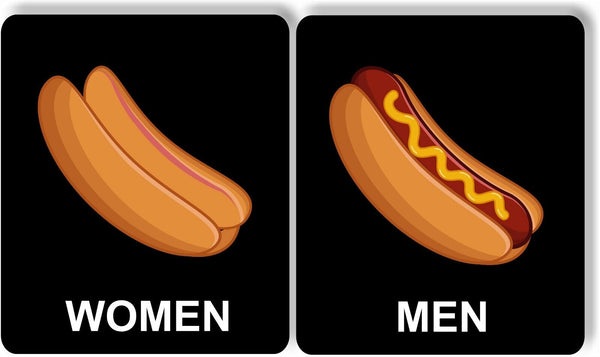 Funny hotdog bun women men bathroom restroom metal sign set for business