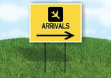 ARRIVALS RIGHT ARROW YELLOW Yard Sign Road with Stand LAWN SIGN Single sided