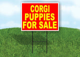 Corgi PUPPIES FOR SALE YELLOW RED BACKGROUND Yard Sign Road with Stand LAWN SIGN