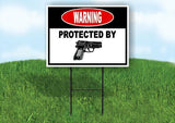 warning protected by GUN Yard Sign Road with Stand LAWN SIGN