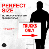 TRUCKS ONLY RIGHT arrow red Yard Sign with Stand LAWN SIGN