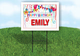 EMILY HAPPY BIRTHDAY BALLOONS 18 in x 24 in Yard Sign Road Sign with Stand