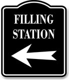 Filling Station Left Arrow BLACK Aluminum Composite Sign