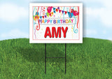 AMY HAPPY BIRTHDAY BALLOONS 18 in x 24 in Yard Sign Road Sign with Stand