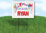 RYAN HAPPY BIRTHDAY BALLOONS 18 in x 24 in Yard Sign Road Sign with Stand