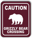 CAUTION GRIZZLY BEAR CROSSING TRAIL Metal Aluminum composite sign