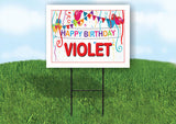 VIOLET HAPPY BIRTHDAY BALLOONS 18 in x 24 in Yard Sign Road Sign with Stand