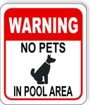 WARNING NO PETS IN POOL AREA RED Metal Aluminum composite sign