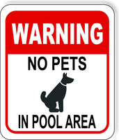 WARNING NO PETS IN POOL AREA RED Metal Aluminum composite sign