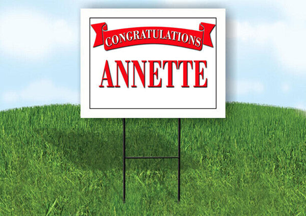 ANNETTE CONGRATULATIONS RED BANNER 18in x 24in Yard sign with Stand