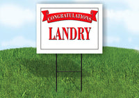 LANDRY CONGRATULATIONS RED BANNER 18in x 24in Yard sign with Stand