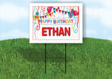 ETHAN HAPPY BIRTHDAY BALLOONS 18 in x 24 in Yard Sign Road Sign with Stand