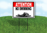 ATTENTION NO SWIMMING ALLIGATOR red black Yard Sign Road with Stand LAWN SIGN