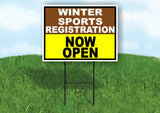 SPORTS REGISTRATION BROWN YELLOW WINTER Yard Sign with Stand LAWN SIGN