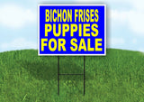 Bichon Frises PUPPIES FOR SALE YELLOW BLUE Yard Sign Road with Stand LAWN SIGN