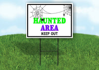 HAUNTED AREA KEEP OUT SPIDERS Yard Sign with Stand LAWN SIGN