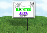 HAUNTED AREA KEEP OUT SPIDERS Yard Sign with Stand LAWN SIGN