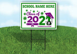 School Name Here Class of 2021 Green Purble Graduation Yard Sign with Stand LAWN