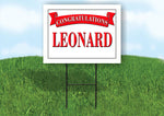 LEONARD CONGRATULATIONS RED BANNER 18in x 24in Yard sign with Stand