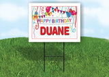 DUANE HAPPY BIRTHDAY BALLOONS 18 in x 24 in Yard Sign Road Sign with Stand
