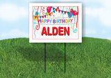 ALDEN HAPPY BIRTHDAY BALLOONS 18 in x 24 in Yard Sign Road Sign with Stand