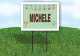 MICHELE WELCOME BABY GREEN  18 in x 24 in Yard Sign Road Sign with Stand