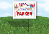 PARKER HAPPY BIRTHDAY BALLOONS 18 in x 24 in Yard Sign Road Sign with Stand