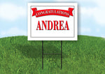 ANDREA CONGRATULATIONS RED BANNER 18in x 24in Yard sign with Stand