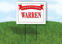 WARREN CONGRATULATIONS RED BANNER 18in x 24in Yard sign with Stand