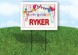 RYKER HAPPY BIRTHDAY BALLOONS 18 in x 24 in Yard Sign Road Sign with Stand