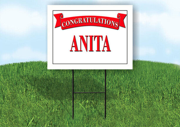 ANITA CONGRATULATIONS RED BANNER 18in x 24in Yard sign with Stand