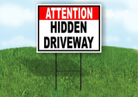ATTENTION HIDDEN DRIVEWAY red black Yard Sign Road with Stand LAWN SIGN