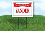 ZANDER CONGRATULATIONS RED BANNER 18in x 24in Yard sign with Stand