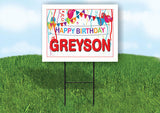 GREYSON HAPPY BIRTHDAY BALLOONS 18 in x 24 in Yard Sign Road Sign with Stand