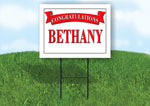 BETHANY CONGRATULATIONS RED BANNER 18in x 24in Yard sign with Stand