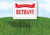 BETHANY CONGRATULATIONS RED BANNER 18in x 24in Yard sign with Stand