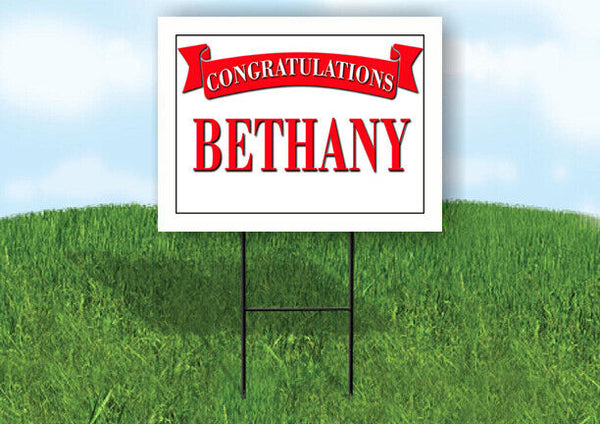 BETHANY CONGRATULATIONS RED BANNER 18in x 24in Yard sign with Stand