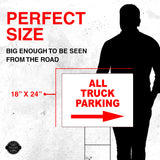 ALL TRUCK PARKING RIGHT arrow red Yard Sign with Stand LAWN SIGN