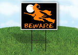BEWARE WITCH MOON ORANGE Yard Sign with Stand LAWN SIGN