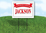 JACKSON CONGRATULATIONS RED BANNER 18in x 24in Yard sign with Stand