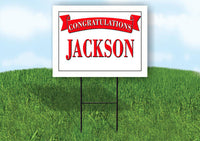 JACKSON CONGRATULATIONS RED BANNER 18in x 24in Yard sign with Stand