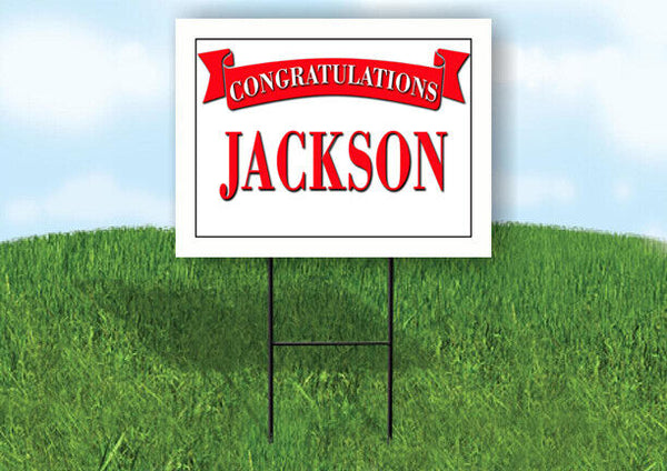 JACKSON CONGRATULATIONS RED BANNER 18in x 24in Yard sign with Stand