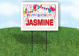 JASMINE HAPPY BIRTHDAY BALLOONS 18 in x 24 in Yard Sign Road Sign with Stand