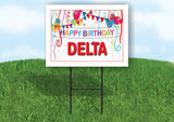 DELTA HAPPY BIRTHDAY BALLOONS 18 in x 24 in Yard Sign Road Sign with Stand