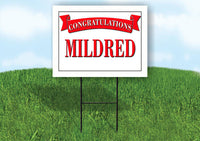 MILDRED CONGRATULATIONS RED BANNER 18in x 24in Yard sign with Stand