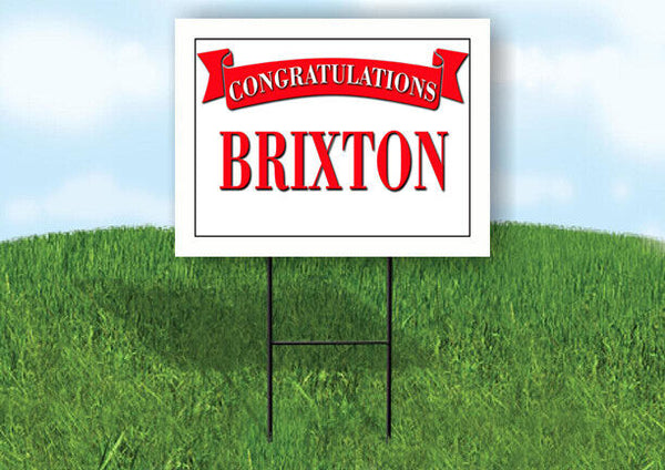 BRIXTON CONGRATULATIONS RED BANNER 18in x 24in Yard sign with Stand