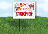 KRISTOPHER HAPPY BIRTHDAY BALLOONS 18 in x 24 in Yard Sign Road Sign with Stand