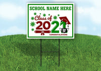 School Name Here Class of 2021 Green Burgundy Graduation Yard Sign with Stand