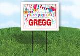 GREGG HAPPY BIRTHDAY BALLOONS 18 in x 24 in Yard Sign Road Sign with Stand