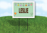 LESLIE WELCOME BABY GREEN  18 in x 24 in Yard Sign Road Sign with Stand